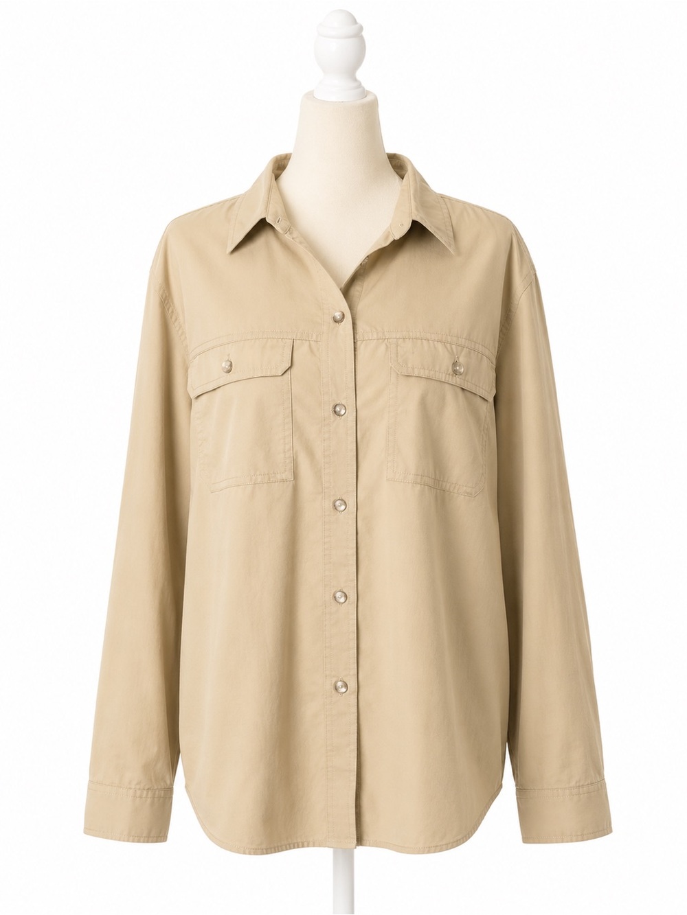 Eddie Bauer Travex Women’s Large Button Down Shirt Beige Hiking Outdoor Travel